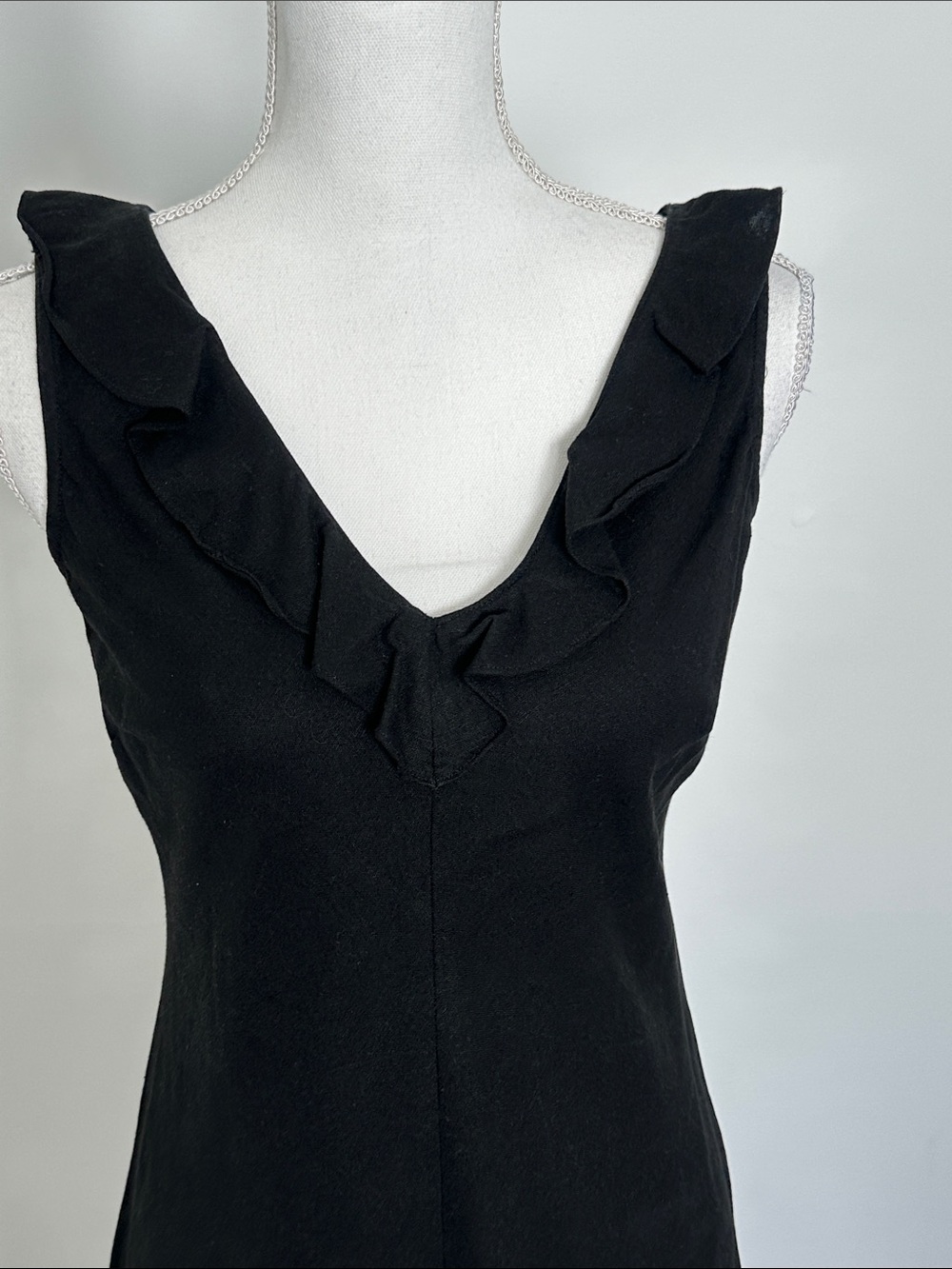 Ruffled V-Neck Black Maxi Dress - Picture 2 of 4